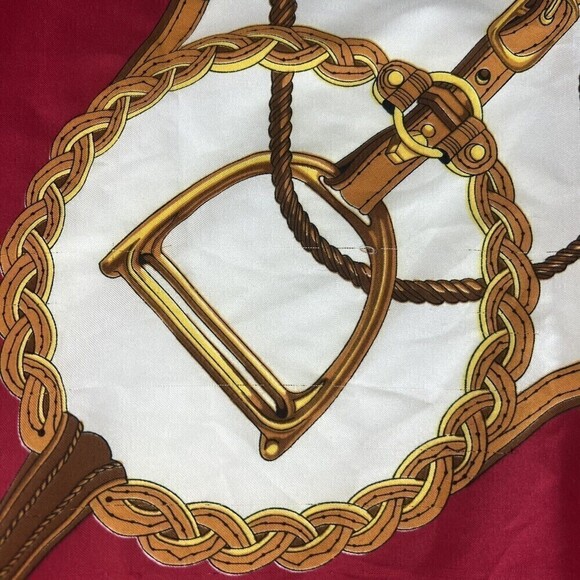 Vintage Triminghams Bermuda 100% Silk Scarf 32” X  34” Equestrian and Lion Gold - Picture 5 of 13